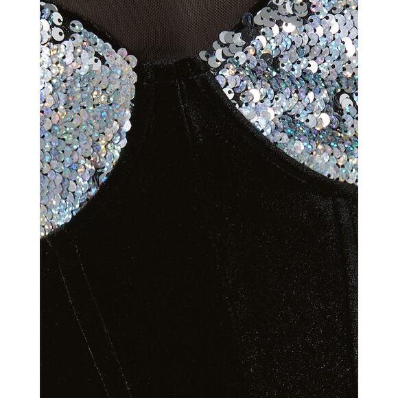 NWT BERSHKA Shimmering Sequins Velvet Mini Dress Sz XS - Picture 2 of 8